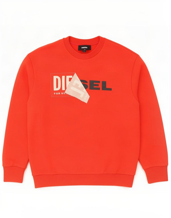 Diesel Felpa da uomo con grafica ampia e vestibilità ampia, piccola, in cotone rosso