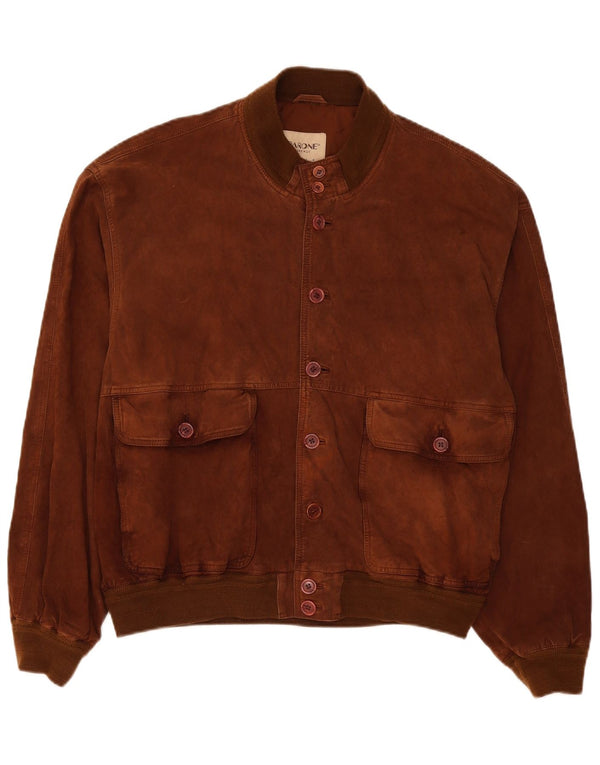Bomber da uomo in pelle scamosciata Barone IT 56 3XL Pelle marrone