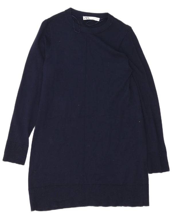 Zara Womens Long Sleeve Jumper Dress UK 10 Small Navy Blue