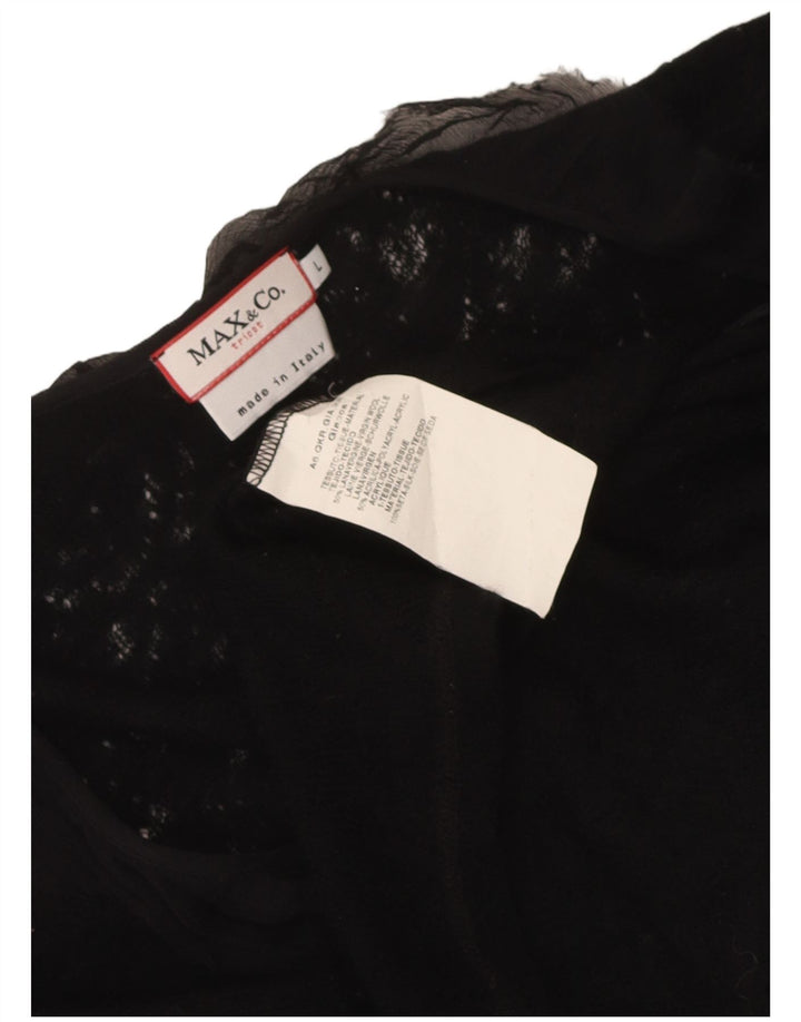 Max & Co. Maglione cardigan avvolgente da donna UK 14 grande lana vergine nera