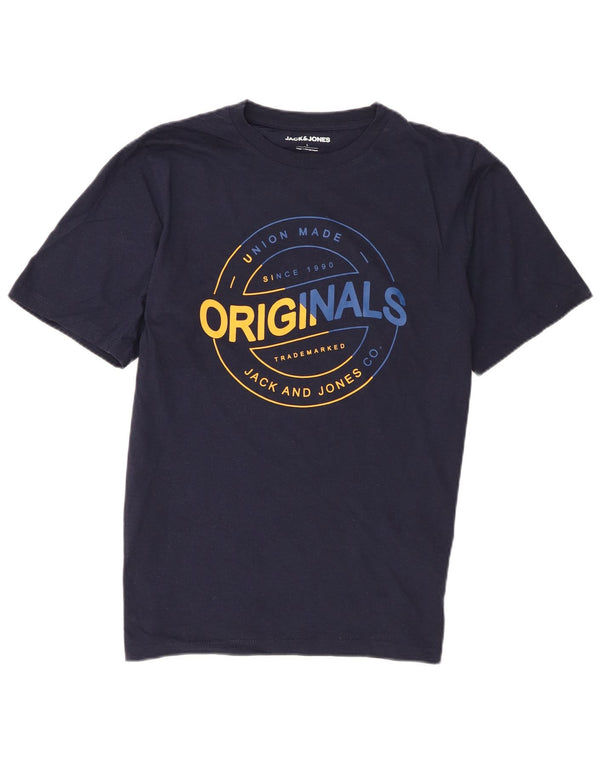 T-shirt grafica da uomo Jack & Jones Top grande in cotone blu navy