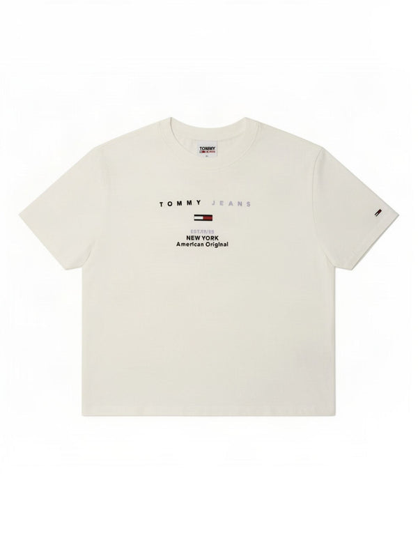 T-shirt grafica oversize corta da donna Tommy Hilfiger Top UK 6 XS bianca
