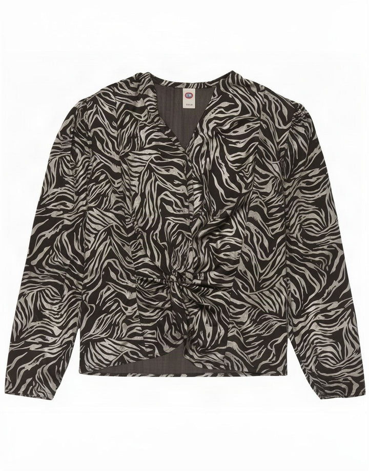 C&A Camicetta da donna con cravatta sul davanti EU 40 Poliestere nero medio con stampa animalier