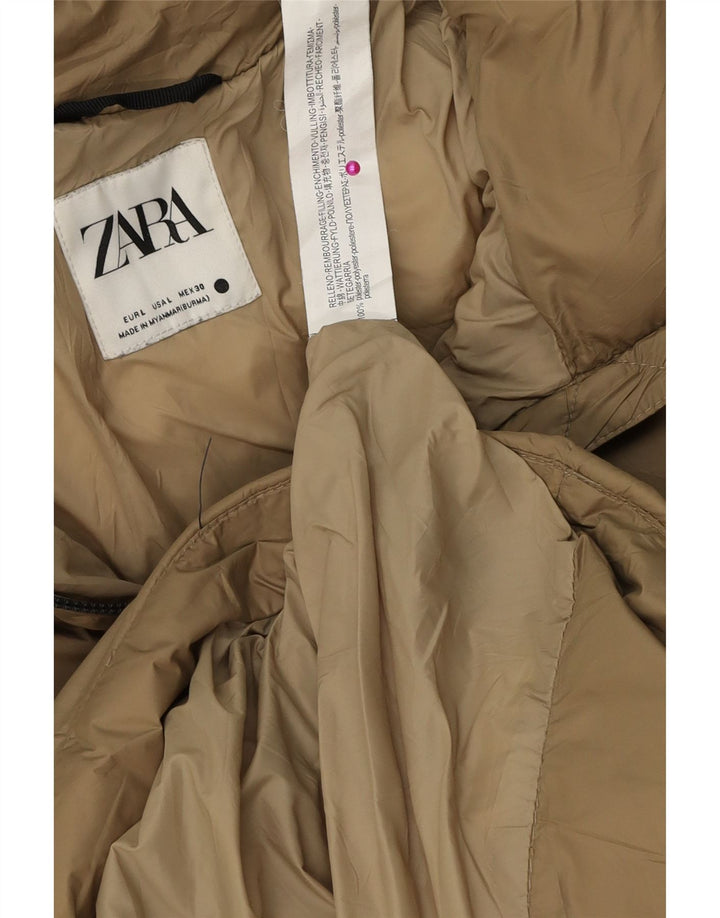 Giacca imbottita oversize con cappuccio da donna Zara UK 16 grande poliestere beige