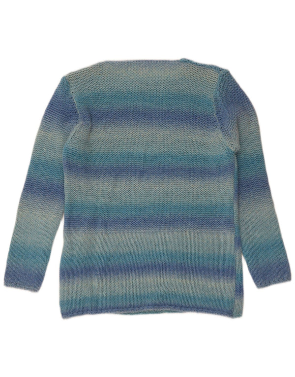 Maglione maglione vintage da donna con scollo a barca UK 10 piccola lana a righe blu