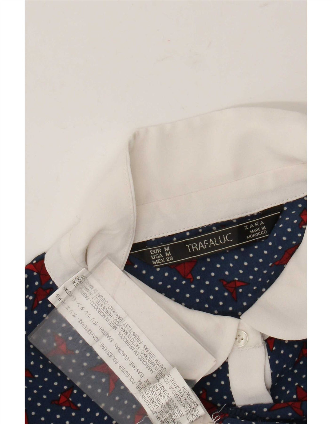 Top Zara Trafaluc da donna in camicetta UK 14 Poliestere maculato blu medio