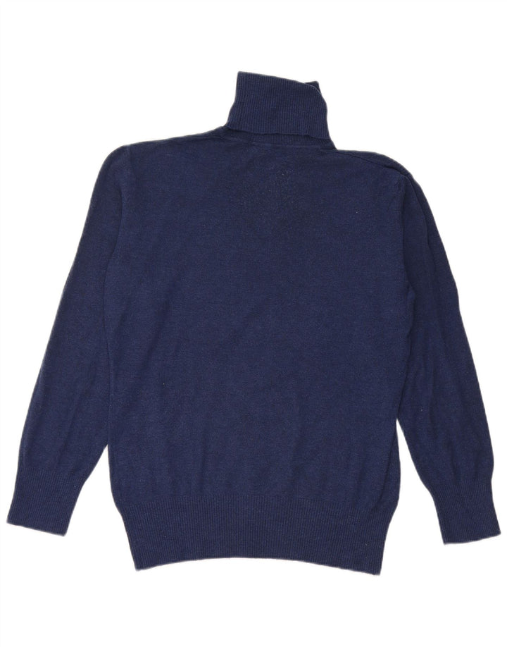 BYBLOS maglione da donna con collo alto UK 14 grande acrilico blu navy
