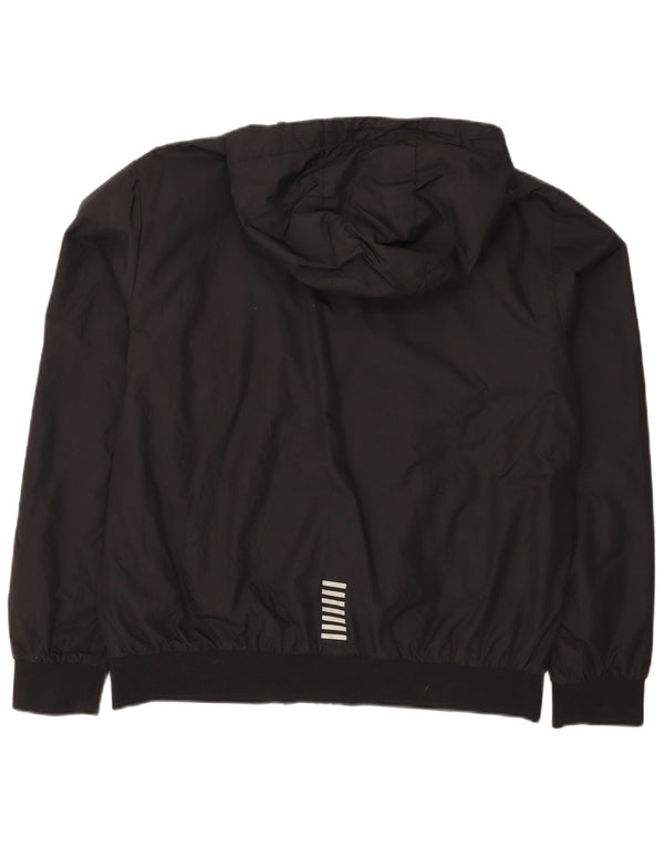 Giacca antipioggia da uomo con cappuccio Emporio Armani UK 42 XL nera in poliammide