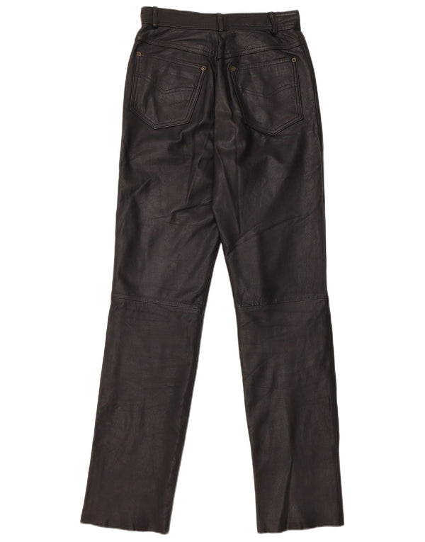 Pantaloni dritti in pelle da donna vintage W27 L32 in pelle nera