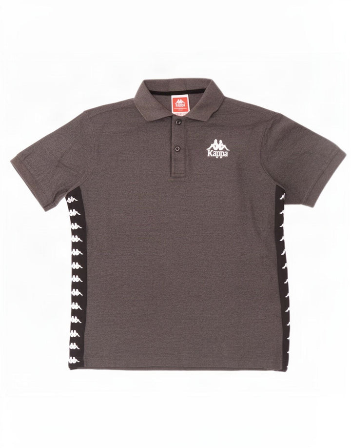 Polo grafica da uomo Kappa grande in cotone color block grigio