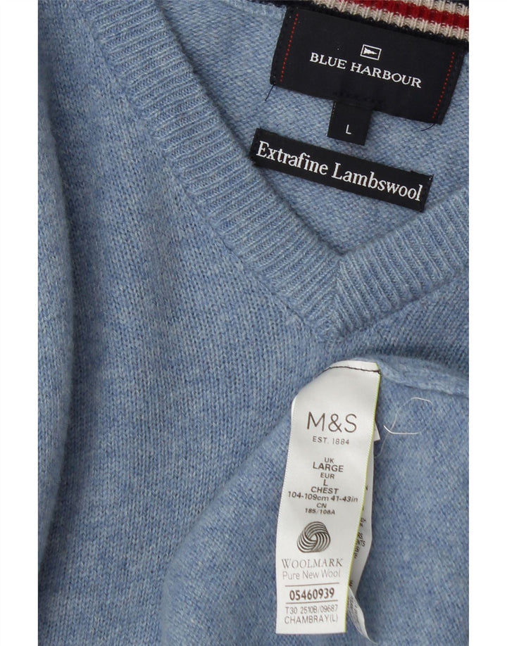 Maglione da uomo Marks & Spencer Blue Harbour con scollo a V grande blu screziato