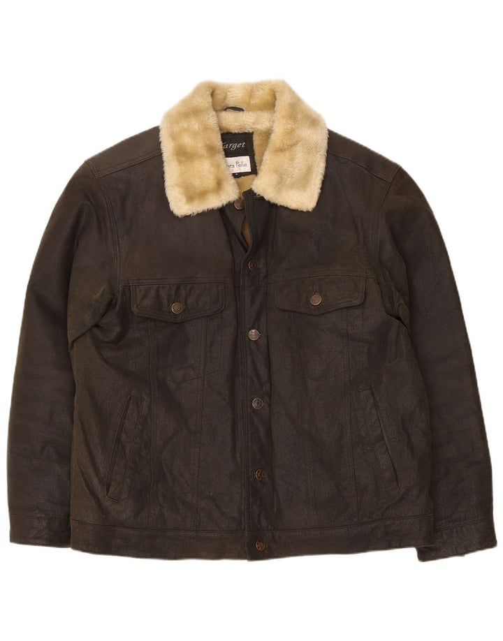 Giacca in pelle Sherpa vintage da uomo UK 38 in pelle marrone medio