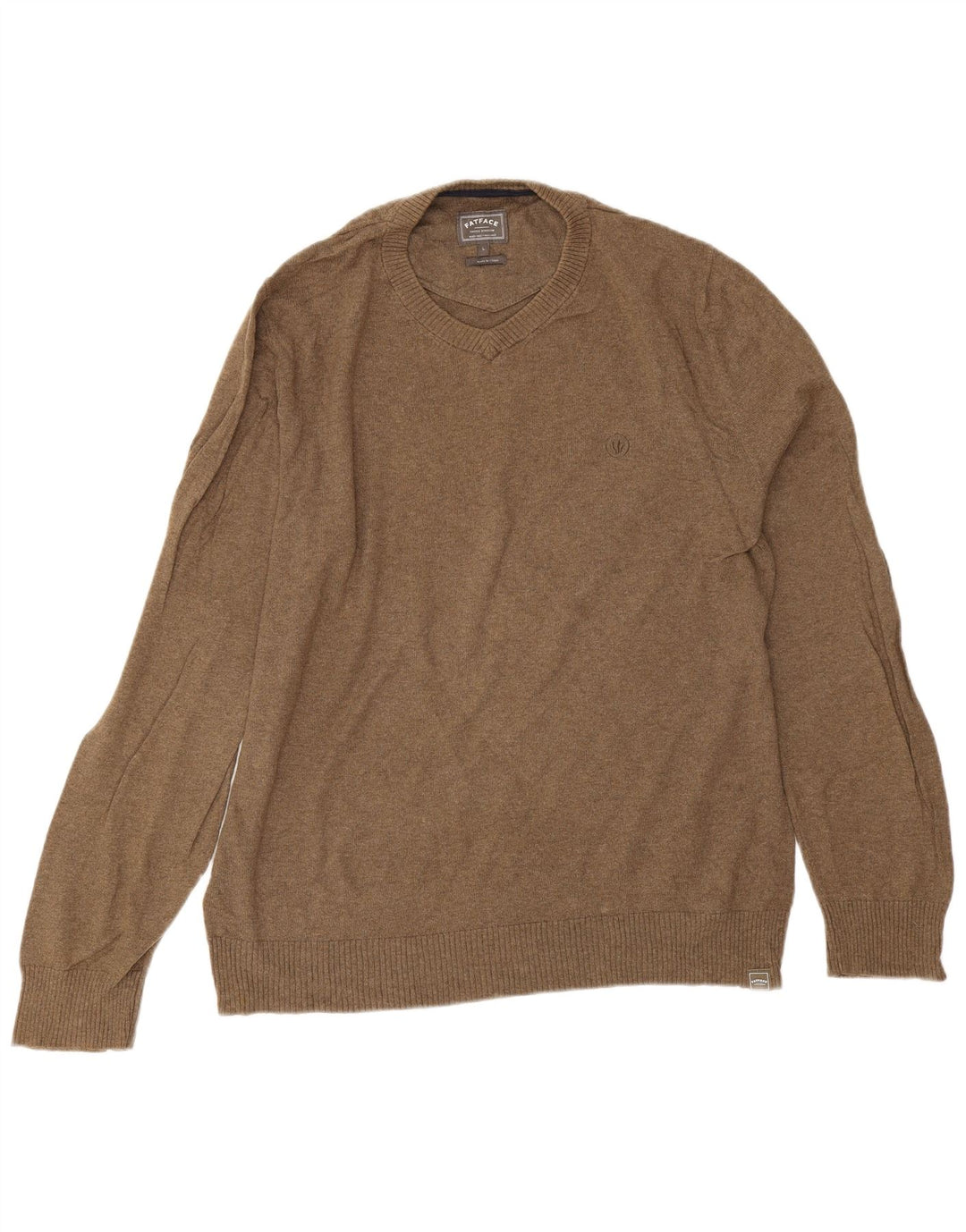 Maglione da uomo con scollo a V Fat Face, grande cotone marrone