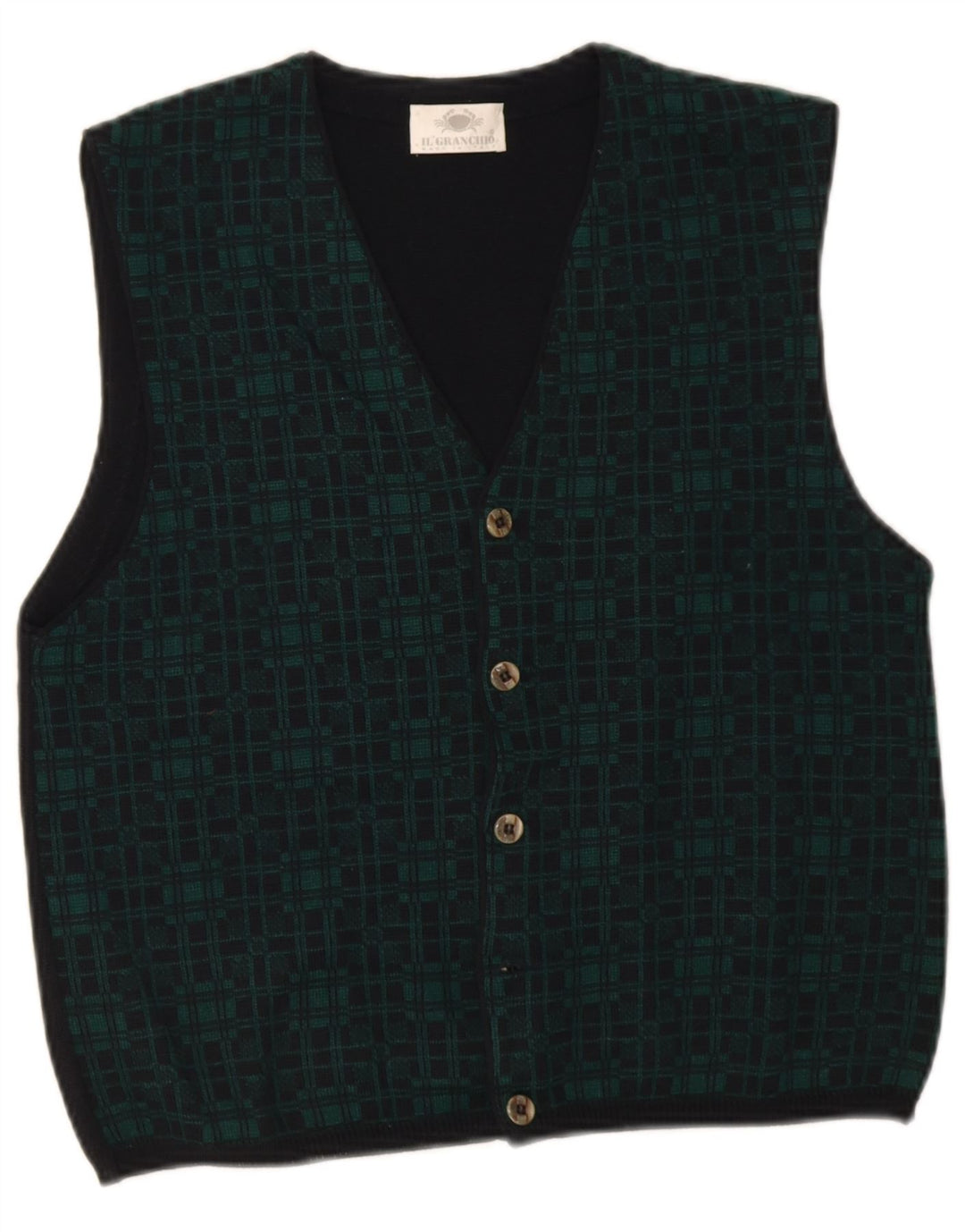 Maglione cardigan senza maniche da donna Il Granchio UK 14 verde medio a quadri