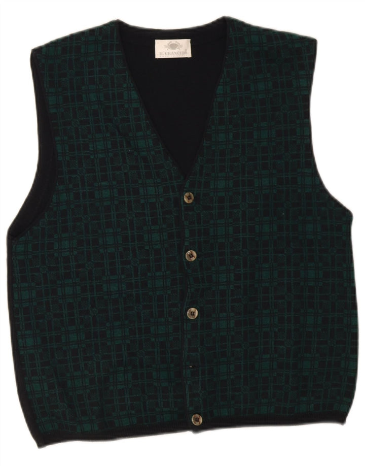 Maglione cardigan senza maniche da donna Il Granchio UK 14 verde medio a quadri