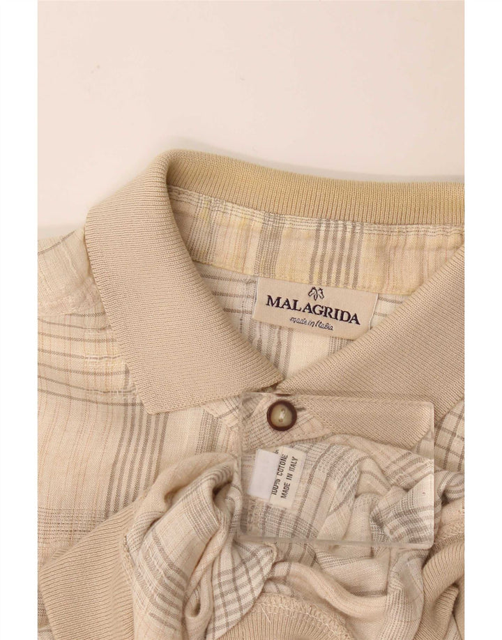 Malagrida Camicia pullover a maniche corte da uomo XL in cotone a quadri beige