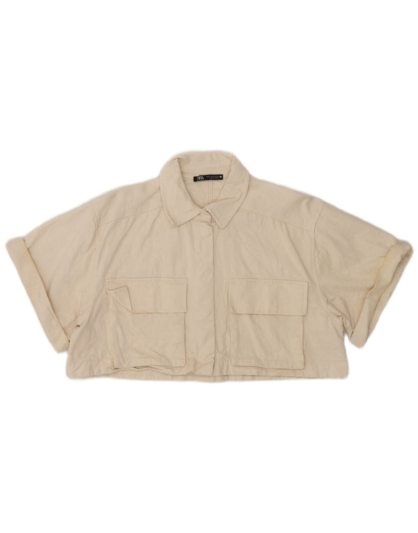 Camicia corta a maniche corte da donna Zara UK 14 Cotone beige medio