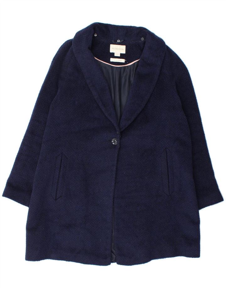 MONSOON Womens Overcoat UK 14 Large  Navy Blue Wool Vintage Monsoon and Second-Hand Monsoon from Messina Hembry 