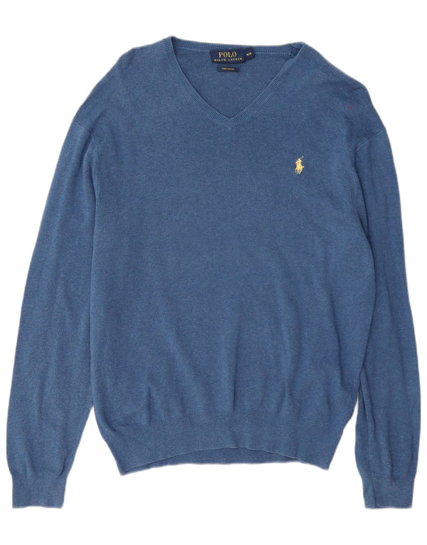 Polo Ralph Lauren Maglione da uomo con vestibilità regolare con scollo a V, cotone blu medio