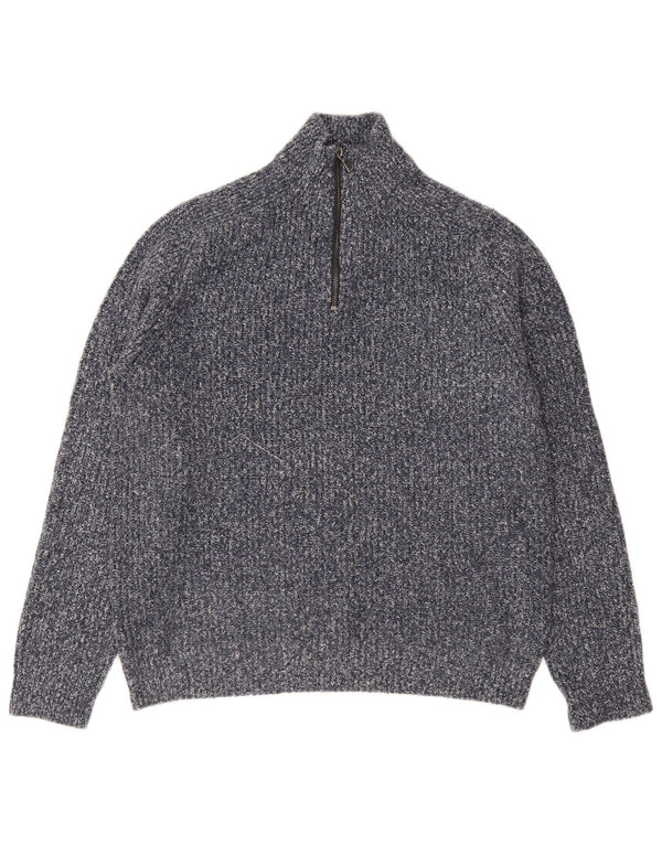 Maglione da uomo Marks & Spencer con zip e collo in acrilico chiazzato blu medio