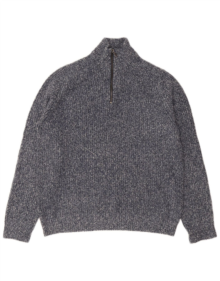 Maglione da uomo Marks & Spencer con zip e collo in acrilico chiazzato blu medio