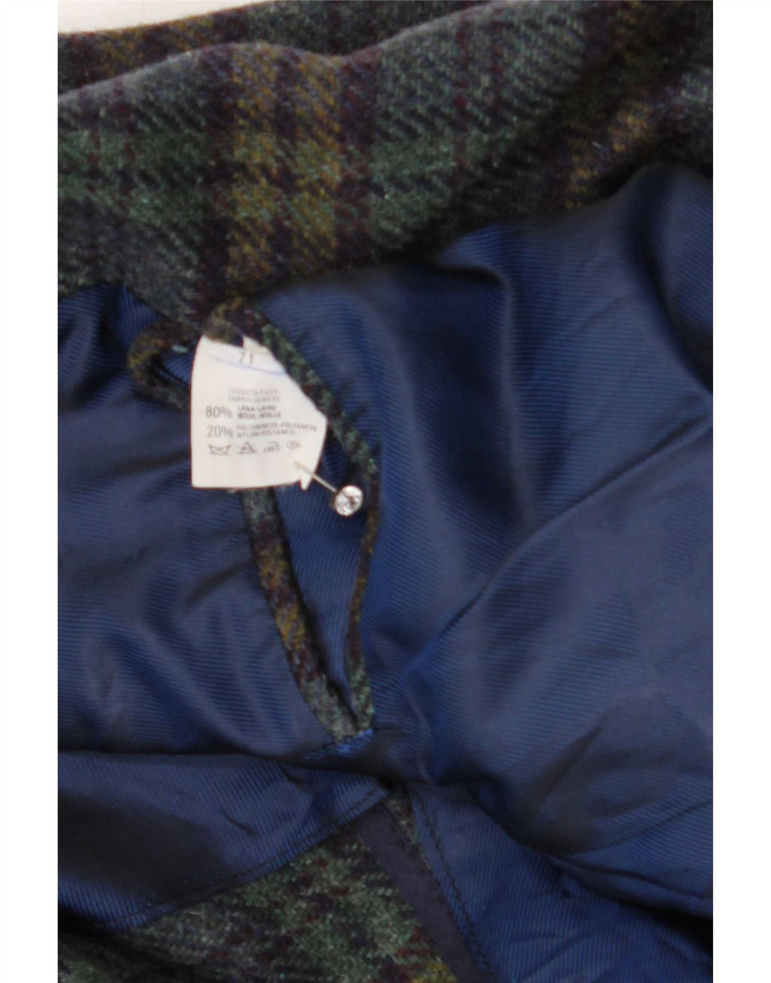 Giacca blazer vintage da uomo a 2 bottoni IT 50 grande lana a quadri blu navy