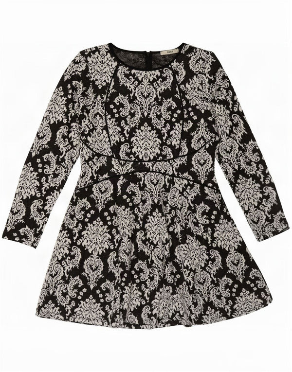 Abito a trapezio a maniche lunghe da donna Oasis UK 14 Grande cotone floreale nero