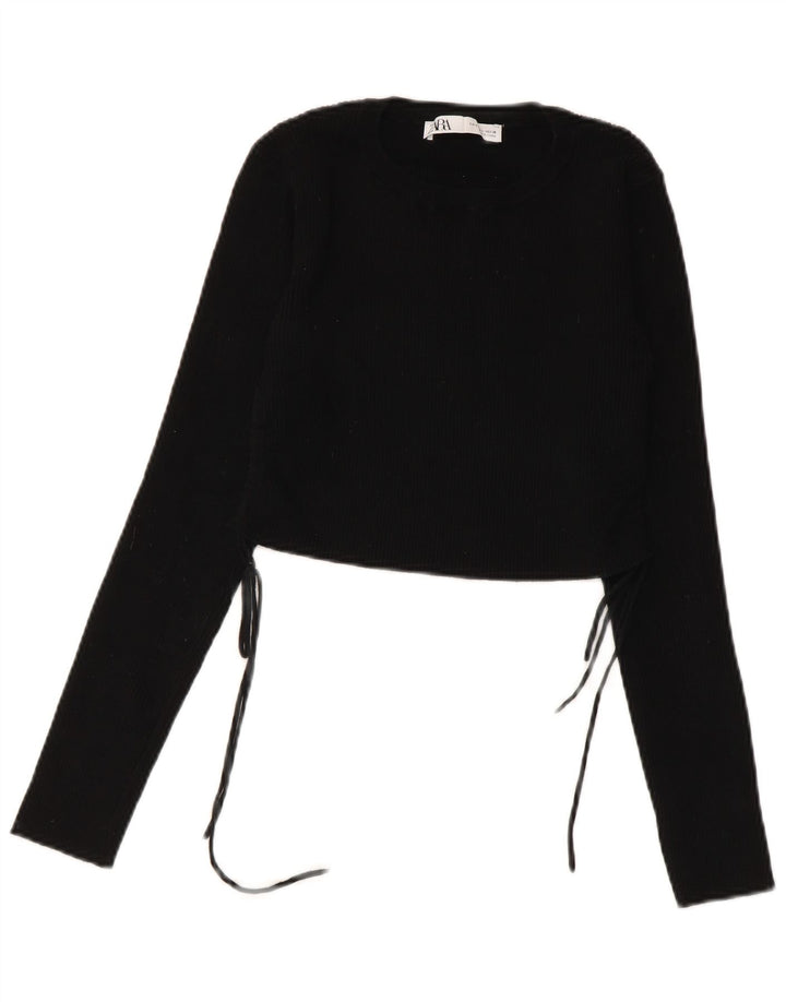 Top corto da donna Zara a maniche lunghe UK 14 grande nero