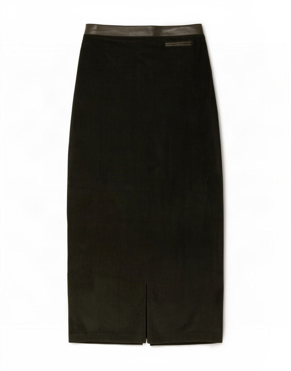 Gonna lunga in velluto a coste da donna Aria UK 12 media W28 verde Tencel