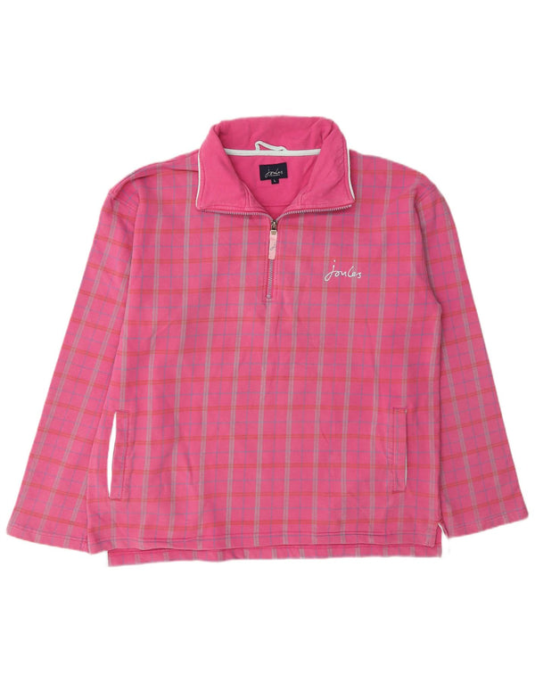 Felpa da donna Joules con collo con zip, maglione UK 16, cotone a quadri grandi rosa
