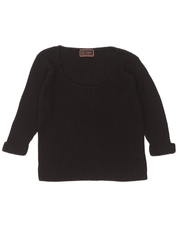 Maglione vintage da donna con scollo a barca con maniche a 3/4 UK 14/16 grande nero