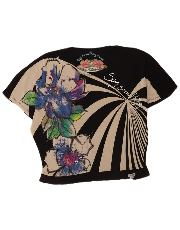 Desigual T-shirt grafica da donna Top UK 14 Large Black Floral