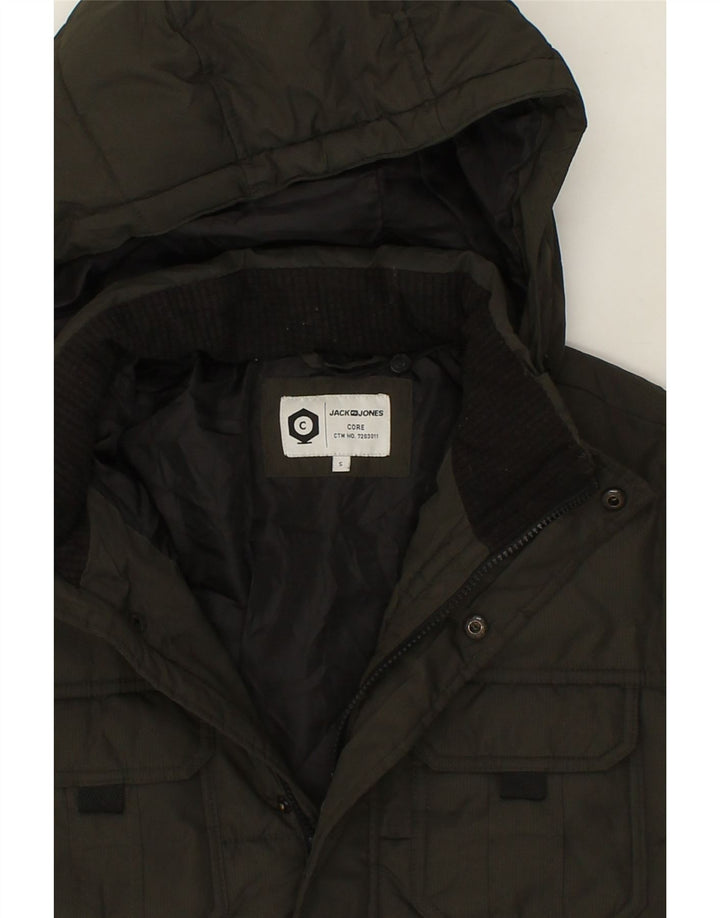 JACK & JONES Mens Hooded Padded Jacket UK 36 Small Khaki Vintage Jack & Jones and Second-Hand Jack & Jones from Messina Hembry 
