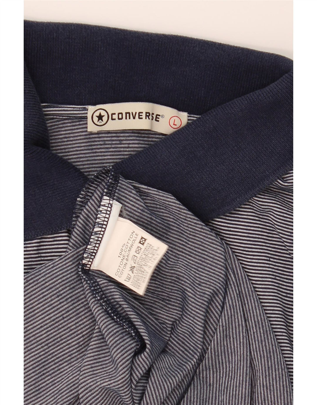 CONVERSE Mens Polo Shirt Large Navy Blue Pinstripe Cotton Vintage Converse and Second-Hand Converse from Messina Hembry 