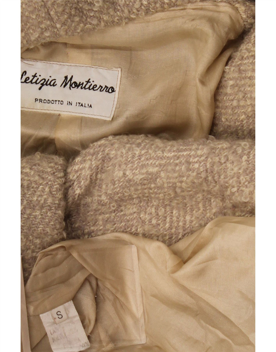 Cappotto oversize con cappuccio da donna VINTAGE UK 10 piccolo a spina di pesce beige