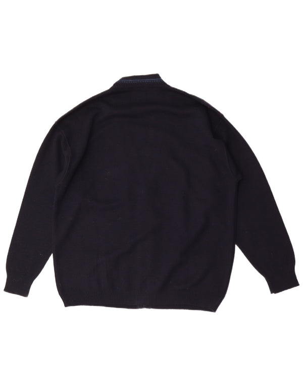 Maglione cardigan grafico da uomo vintage XL in lana blu navy
