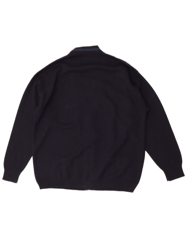Maglione cardigan grafico da uomo vintage XL in lana blu navy