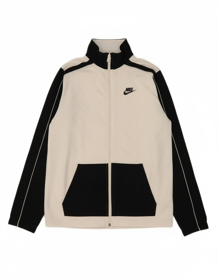 NIKE Boys Tracksuit Top Jacket 13-14 Years  XL White Colourblock Polyester
