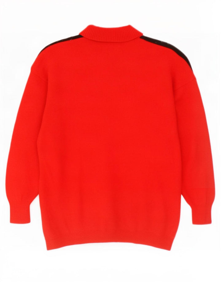 Maglione vintage da donna con collo a polo UK 14 Argyle rosso medio/diamante