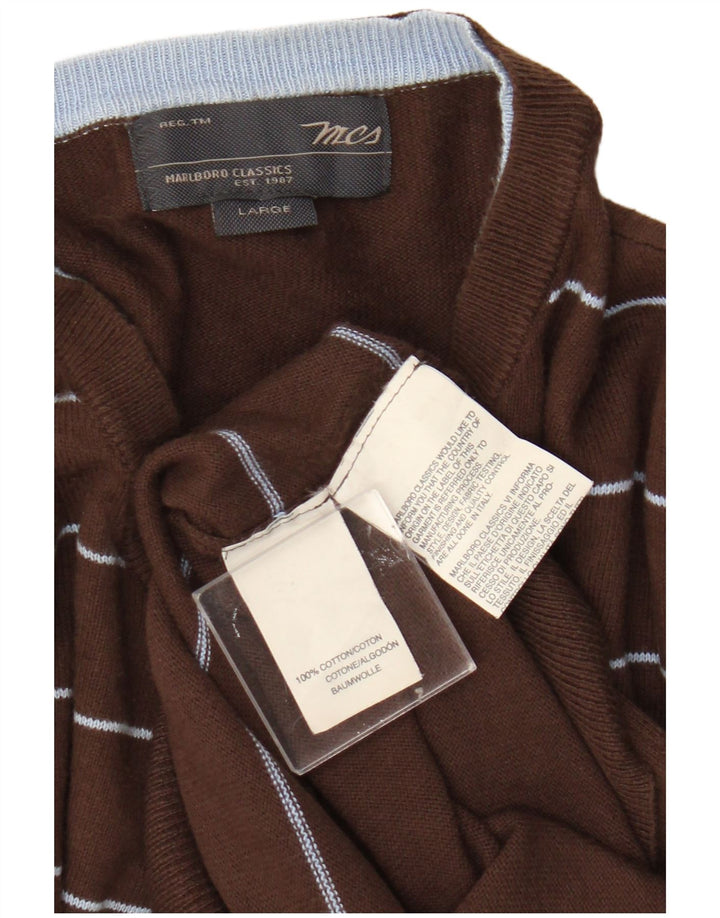 Marlboro Classics Maglione da uomo con scollo a V, cotone a righe grandi marroni