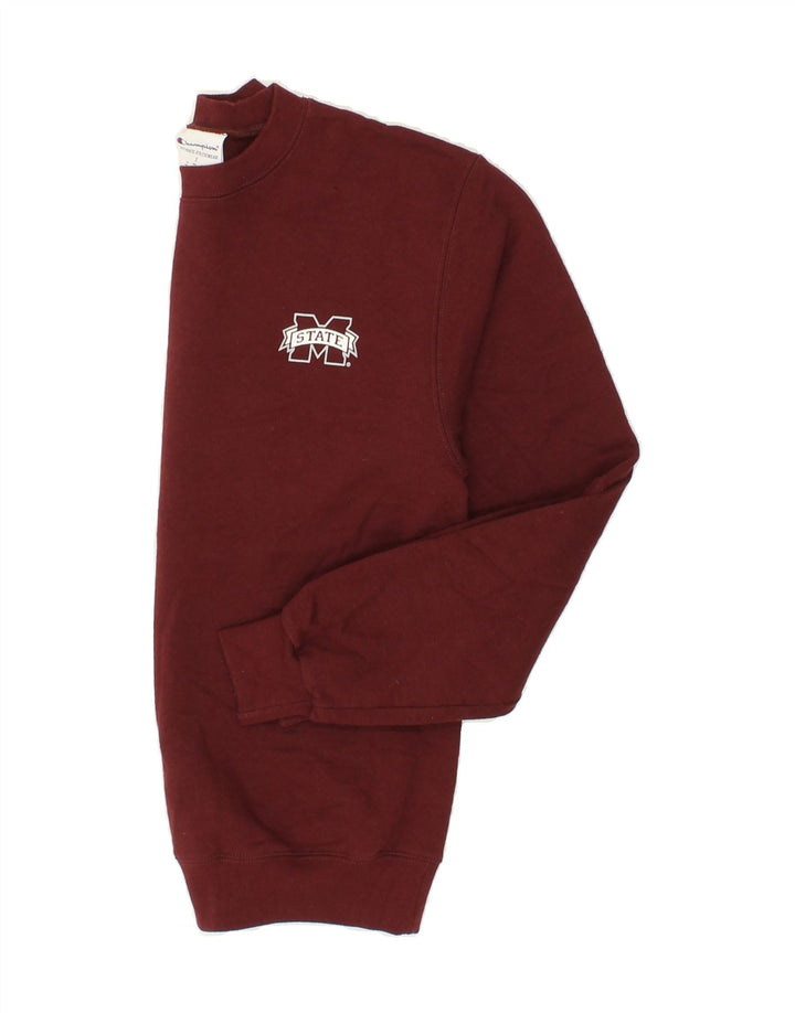 CHAMPION Mens Graphic Sweatshirt Jumper Small Burgundy Cotton Vintage Champion and Second-Hand Champion from Messina Hembry 