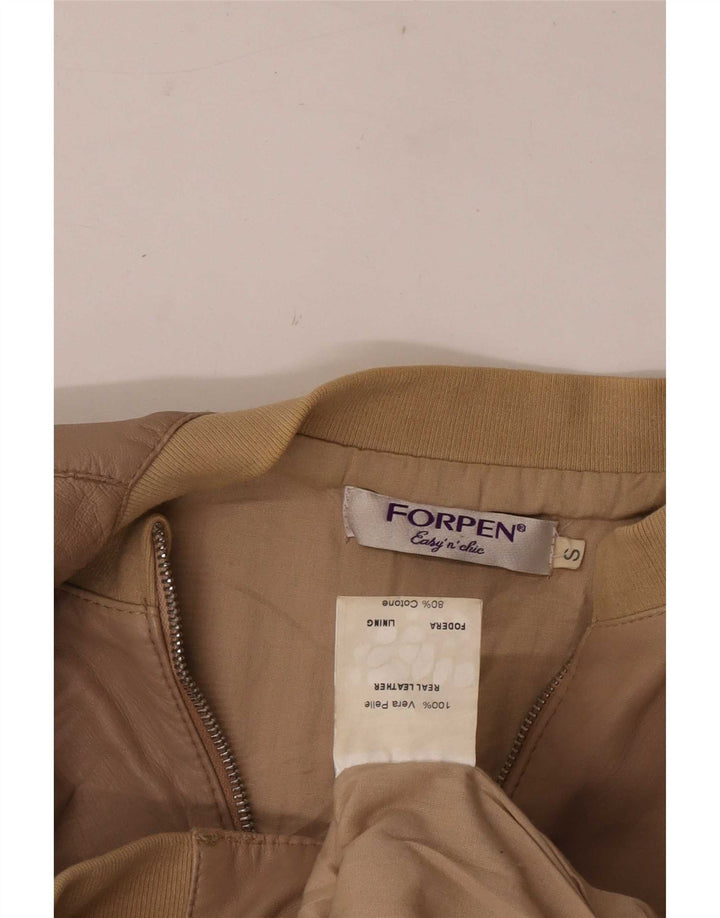 Giubbotto bomber in pelle corta da donna Forpen UK 10 piccolo beige