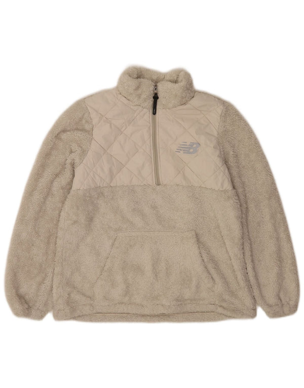 Maglione in pile da donna New Balance con zip e collo UK 16 Large Beige Poliestere