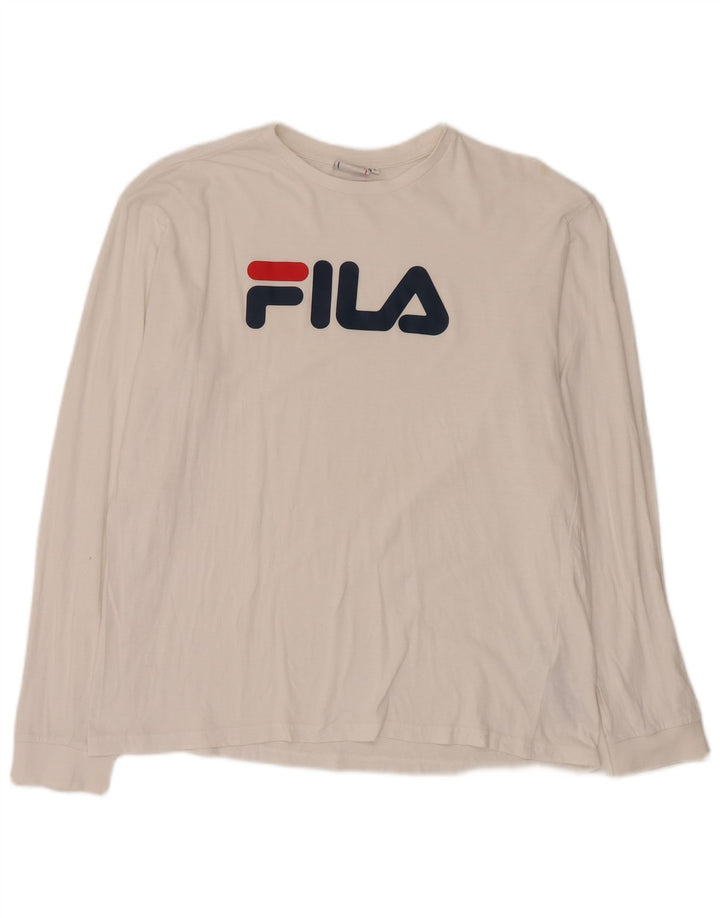Fila Grafica da Uomo Top a Manica Lunga Grande in Cotone Bianco