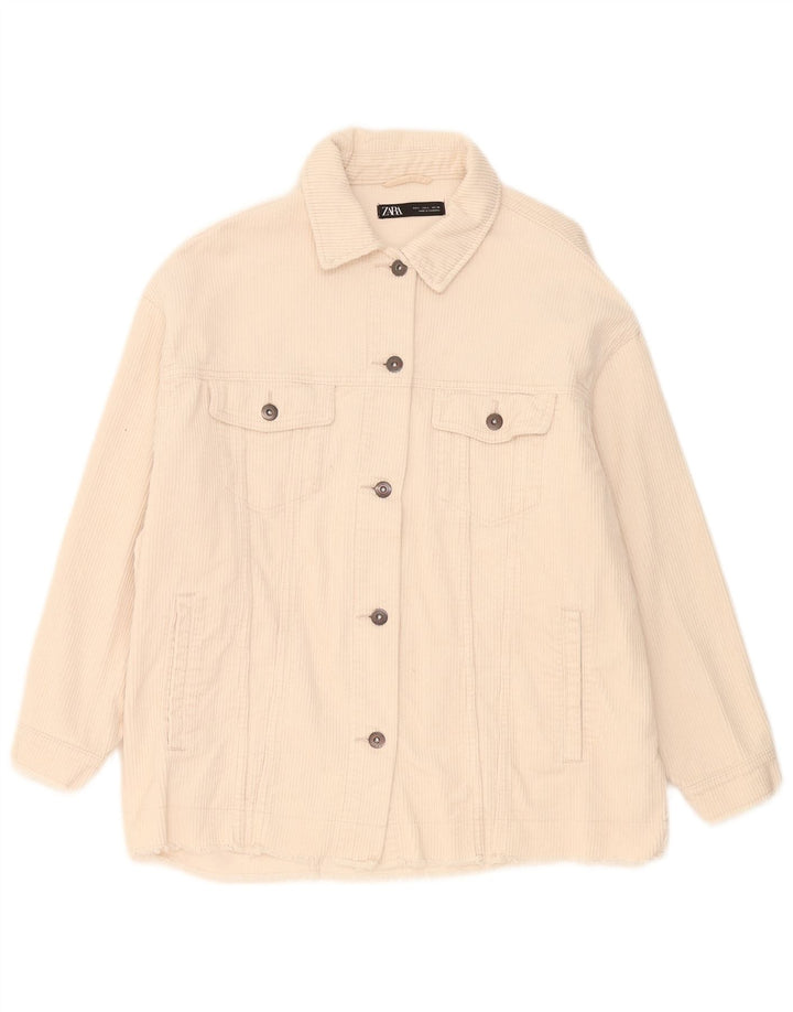 Giacca da donna oversize in velluto a coste Zara UK 16 grande in cotone beige