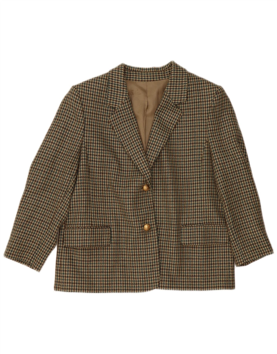 Giacca blazer vintage da donna a 2 bottoni IT 47 grande lana pied de poule verde