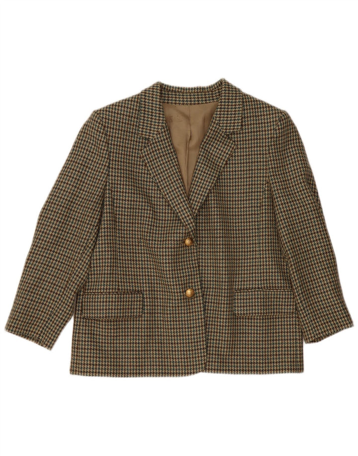Giacca blazer vintage da donna a 2 bottoni IT 47 grande lana pied de poule verde