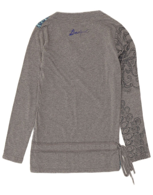 DESIGUAL Donna Top Manica Lunga UK 10 Piccolo Grigio Floreale