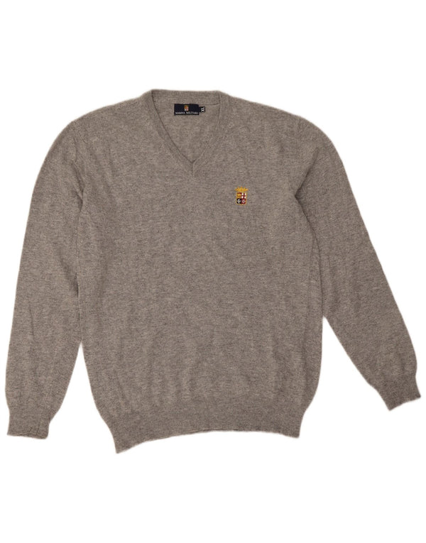 Marina Militare Maglione da uomo con scollo a V XL in lana grigia
