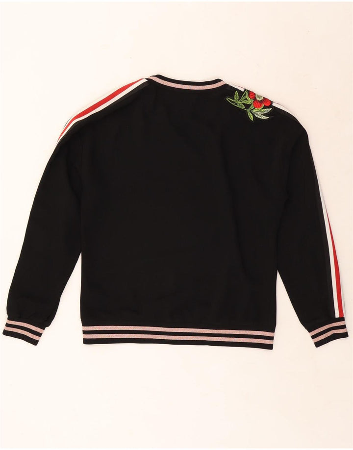 Felpa da donna TED BAKER maglione UK 14 poliestere floreale nero medio